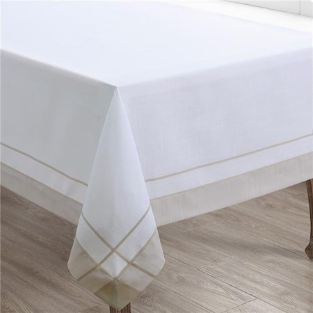 Saro Saro 351.N72S 72 in. Banded Border Square Tablecloth; Natural 351.N72S